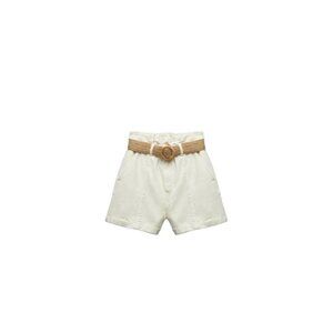 ZARA BELTED BAGGY Z1975 DENIM SHORTS Ecru SIZE 2 | 5862/151 Beige